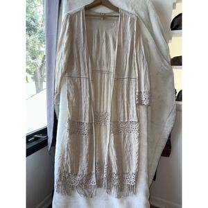XCVI Duster Cardigan Embroidered Lace Trim Boho Festival Layering Fall Cotton‎